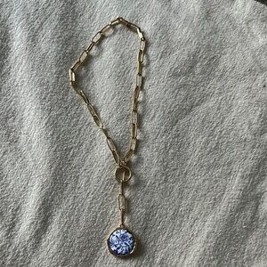 Gold and Blue Pendant Necklace